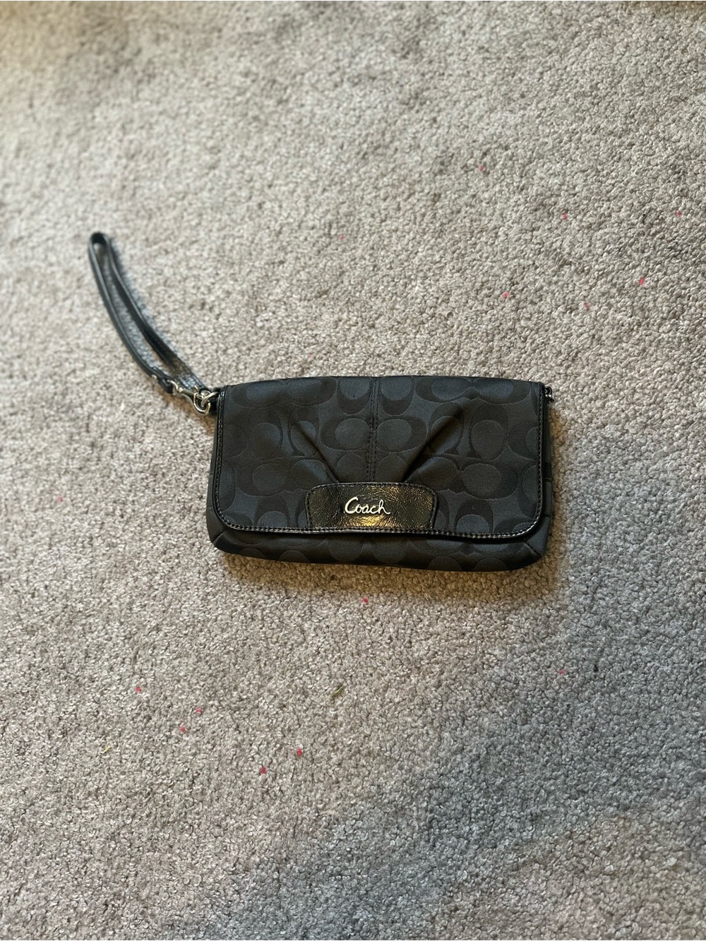 Coach Black Signature Wristlet Card Holder with Logo Plaque
